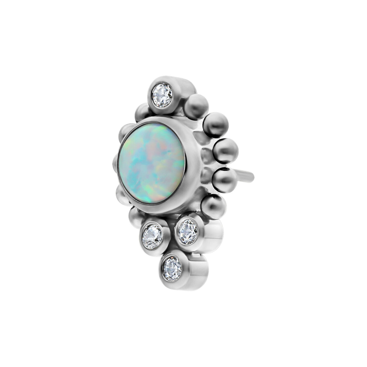 Embout Oriental Opale en argent avec cristaux clairs Embout Push Fit argenté avec opale blanche et cristaux clairs