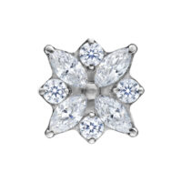 Embout Argenté Crystal Blossom Push Fit Embout argenté en forme de fleur avec des cristaux clairs sur fond blanc