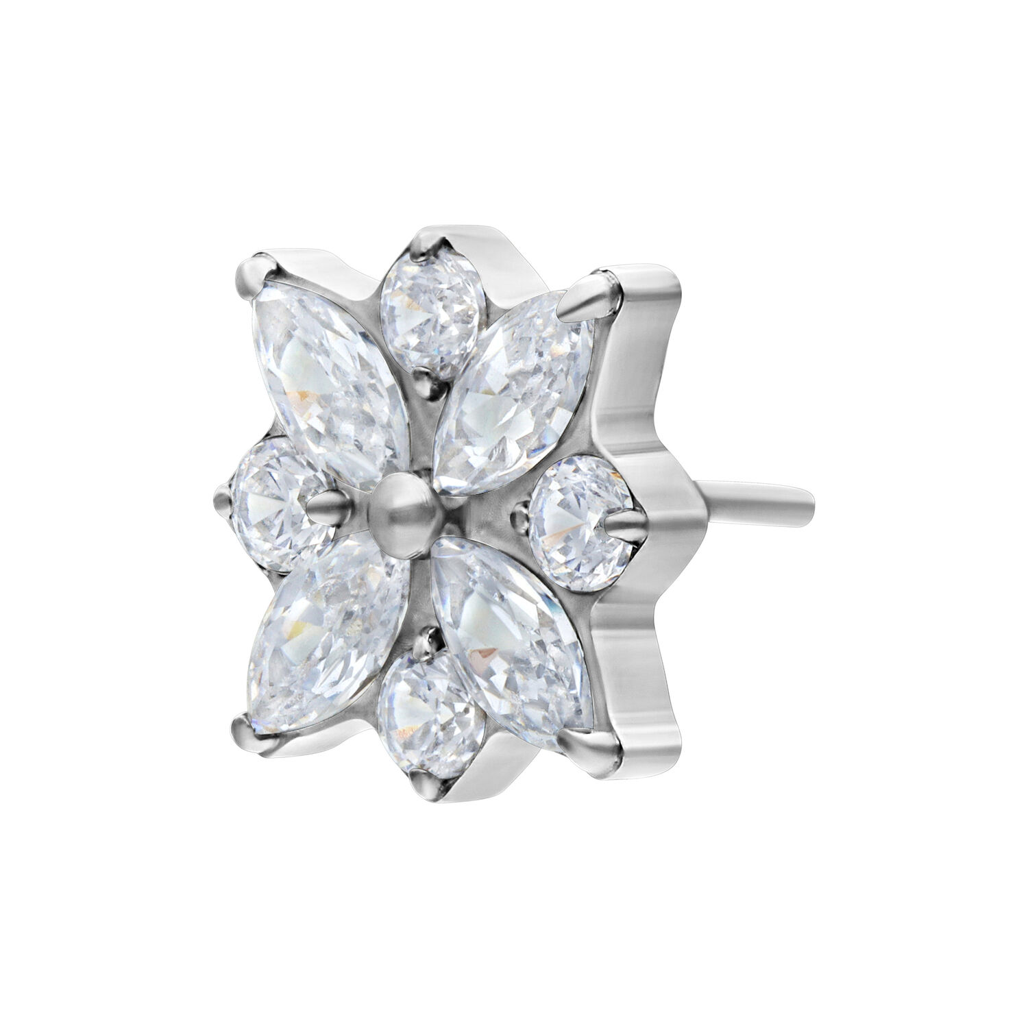 Embout Argenté Crystal Blossom Push Fit Embout argenté avec fleurs cristallines sur fond blanc