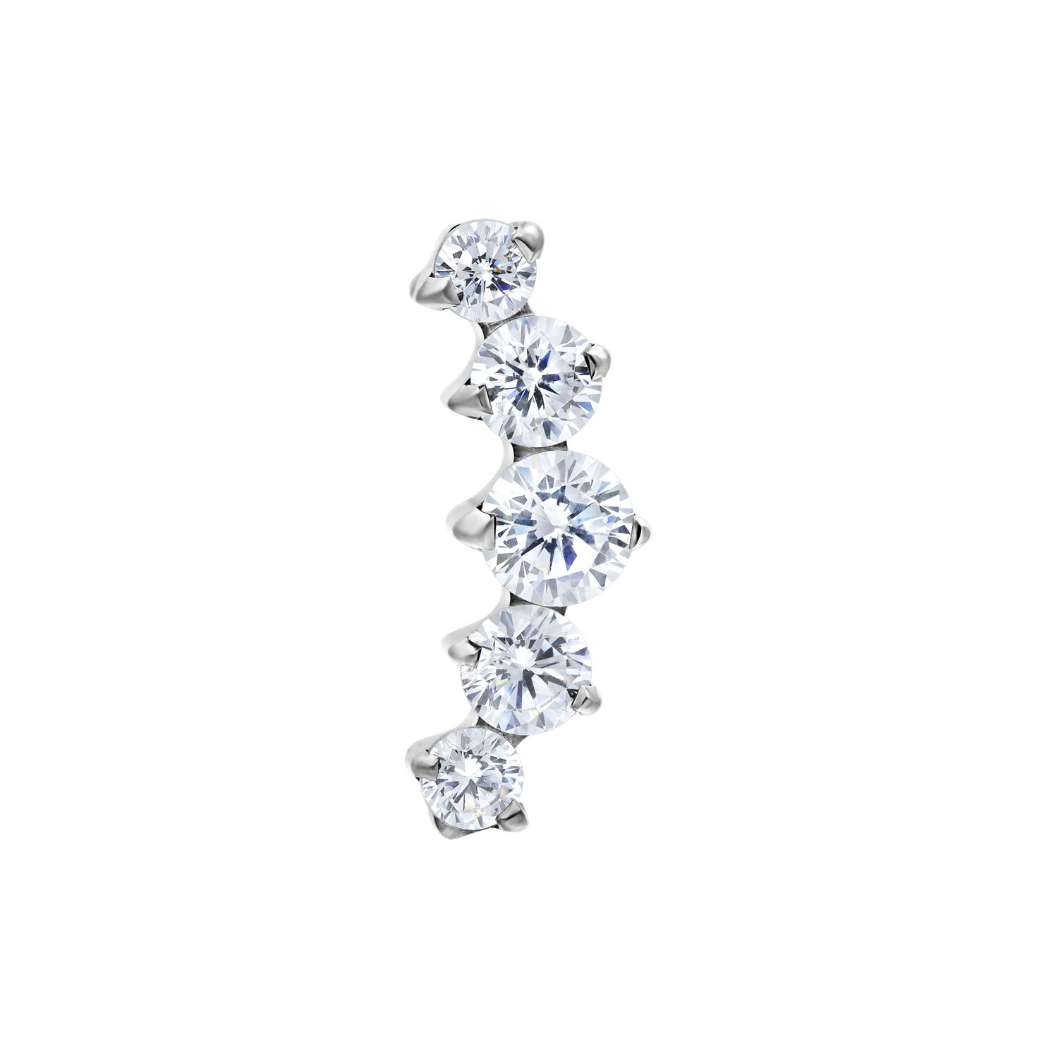 Embout Push Fit argenté avec 5 cristaux Embout argenté avec cinq cristaux clairs sur fond blanc