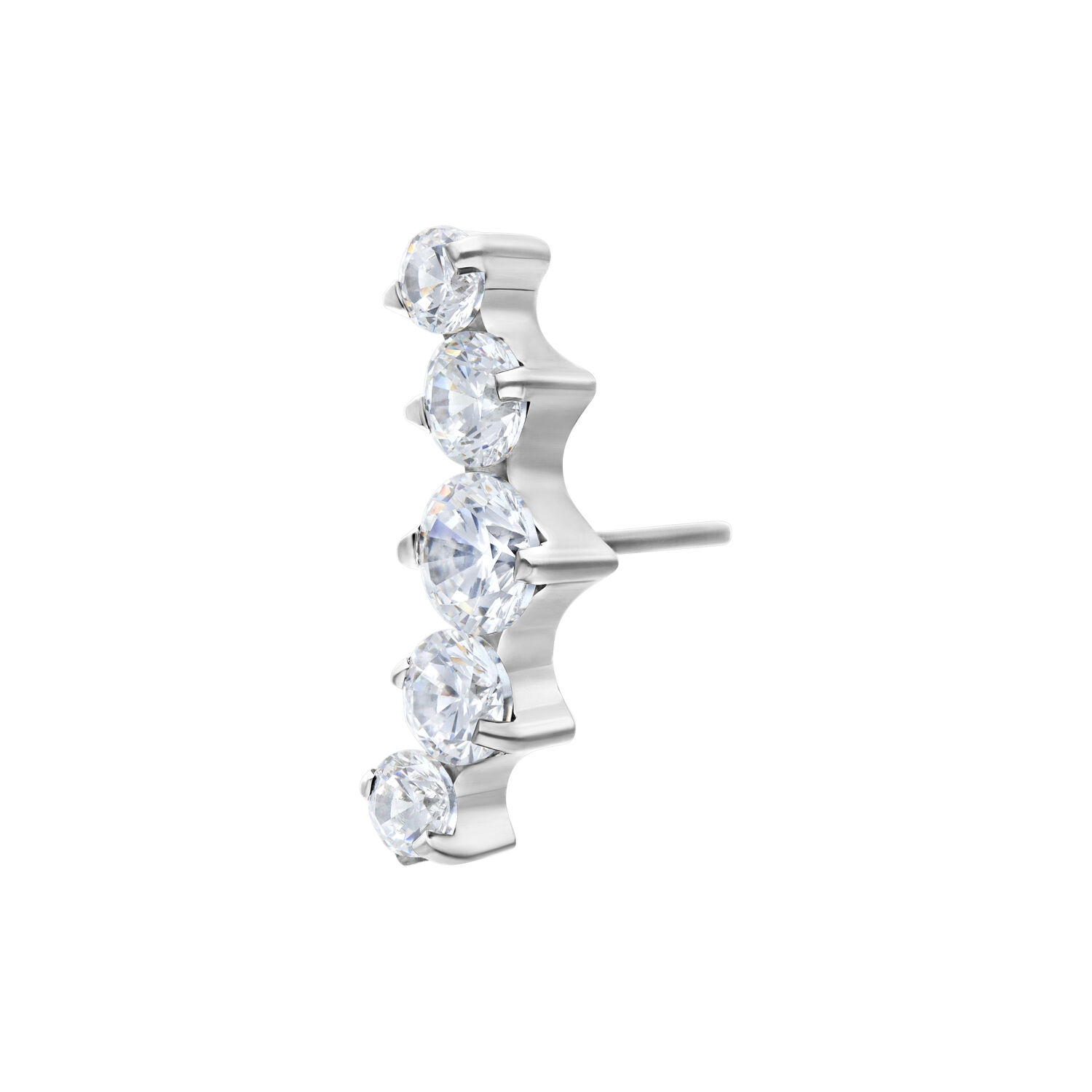 Embout Push Fit argenté avec 5 cristaux Embout Push Fit argenté avec cinq cristaux clairs sur fond blanc