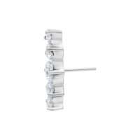 Embout de piercing courbé en cristal argenté Embout Push Fit argenté avec 5 cristaux clairs, vue latérale