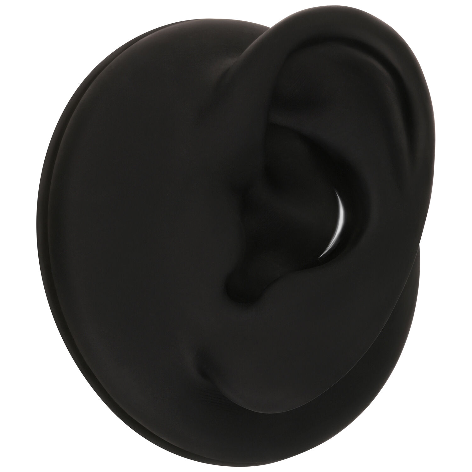 Embout noir pour oreille Push Fit Embout noir en forme ovale, photographié de côté