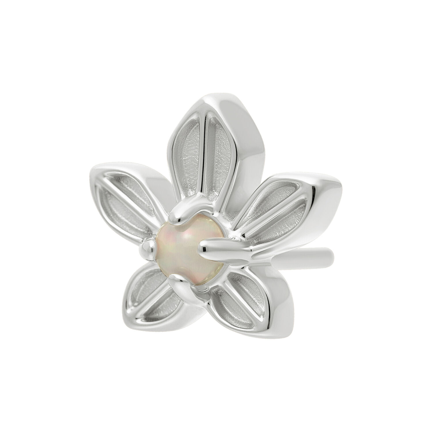 Embout Fleur de Jasmin avec Opale, Or Blanc Embout de piercing en forme de fleur en or blanc avec opale synthétique
