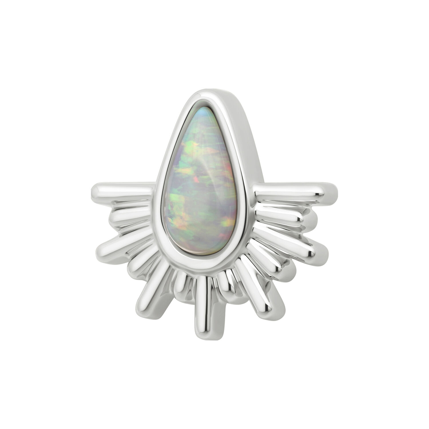 Embout en or blanc avec opale rayons de soleil Embout en or blanc avec opale synthétique et design rayons de soleil