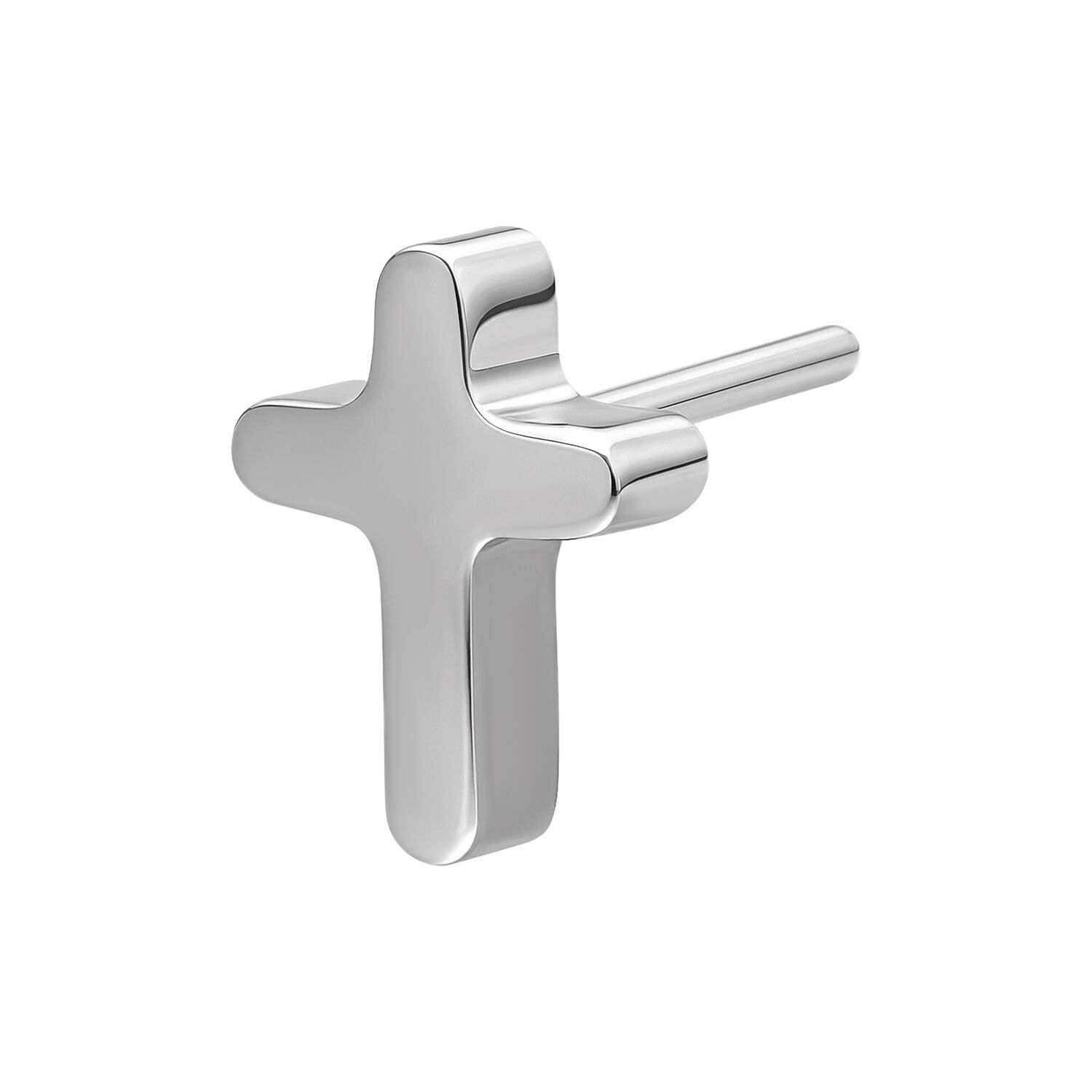 Pendentif croix argenté en titane avec surface lisse sur fond blanc
