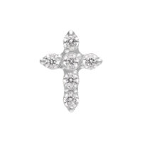 Petit embout croix en cristal argenté Embout croix argenté avec cinq cristaux clairs sur fond blanc