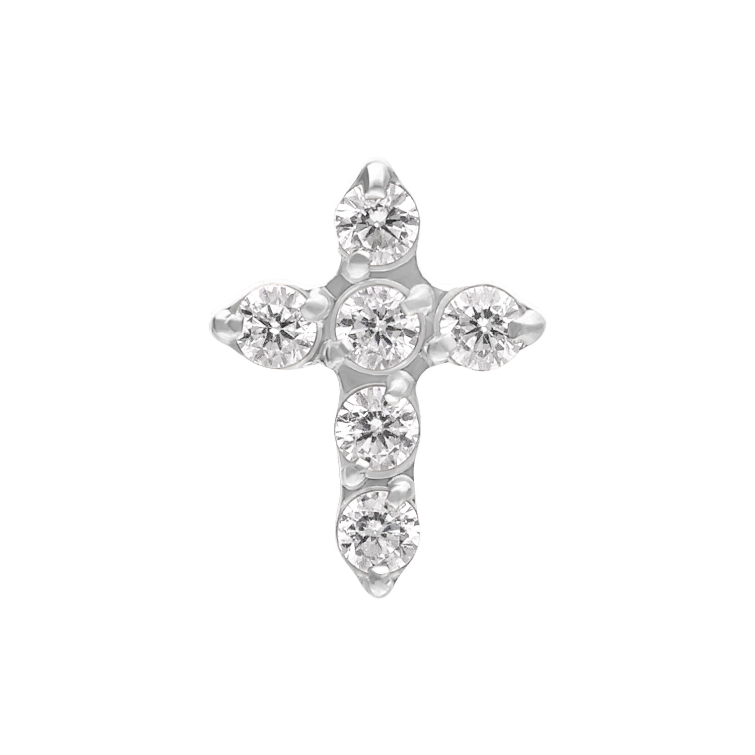 Petit embout croix en cristal argenté Embout croix argenté avec cinq cristaux clairs sur fond blanc