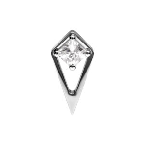 Embout géométrique argenté avec cristal clair sur fond blanc