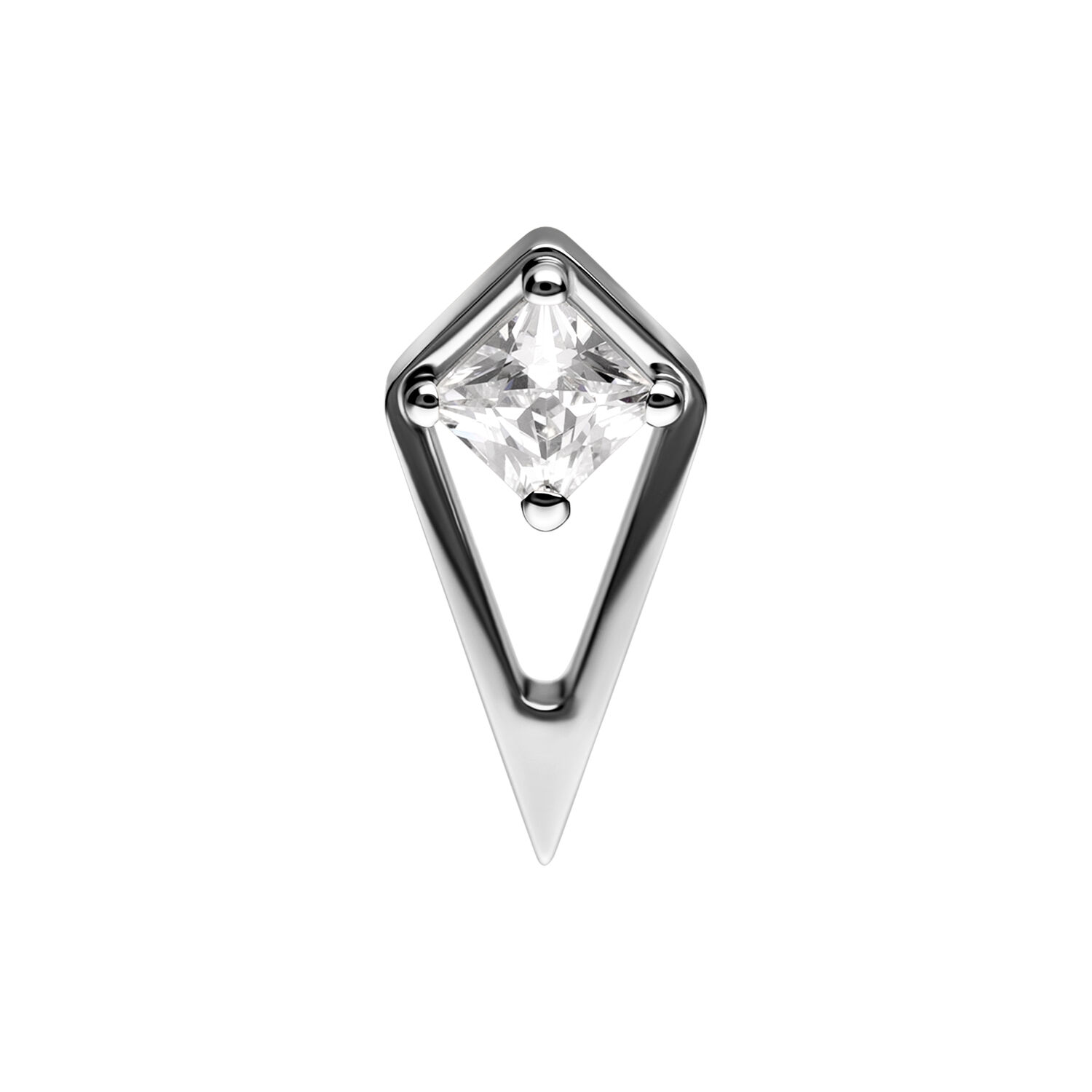 Embout géométrique argenté avec cristal clair sur fond blanc