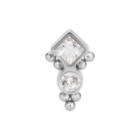 Ornement Push Fit Argenté Ornement argenté avec cristal carré et rond sur fond blanc