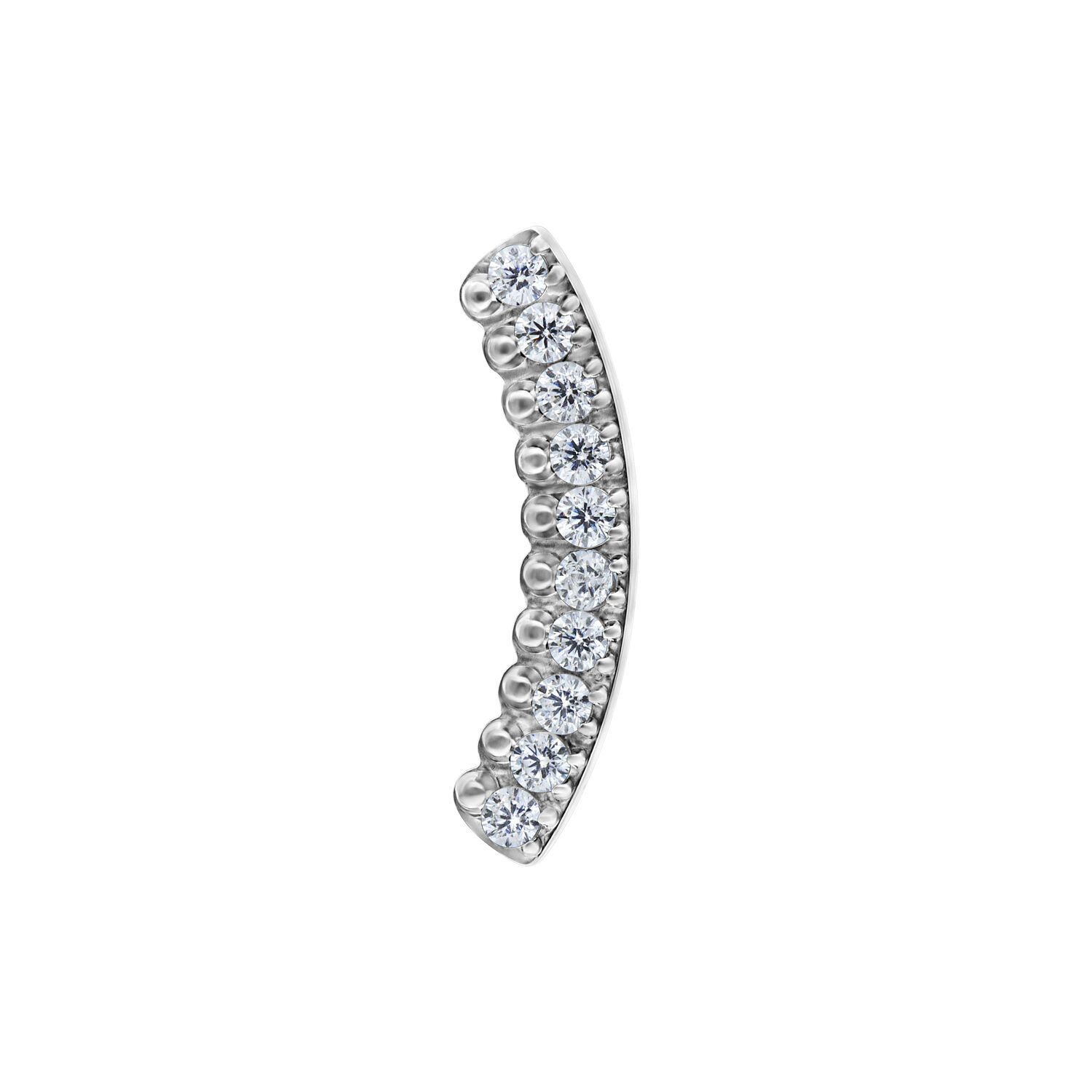 Embout en arc de cristal argenté Push Fit Embout argenté Push Fit avec cristaux clairs sur fond blanc