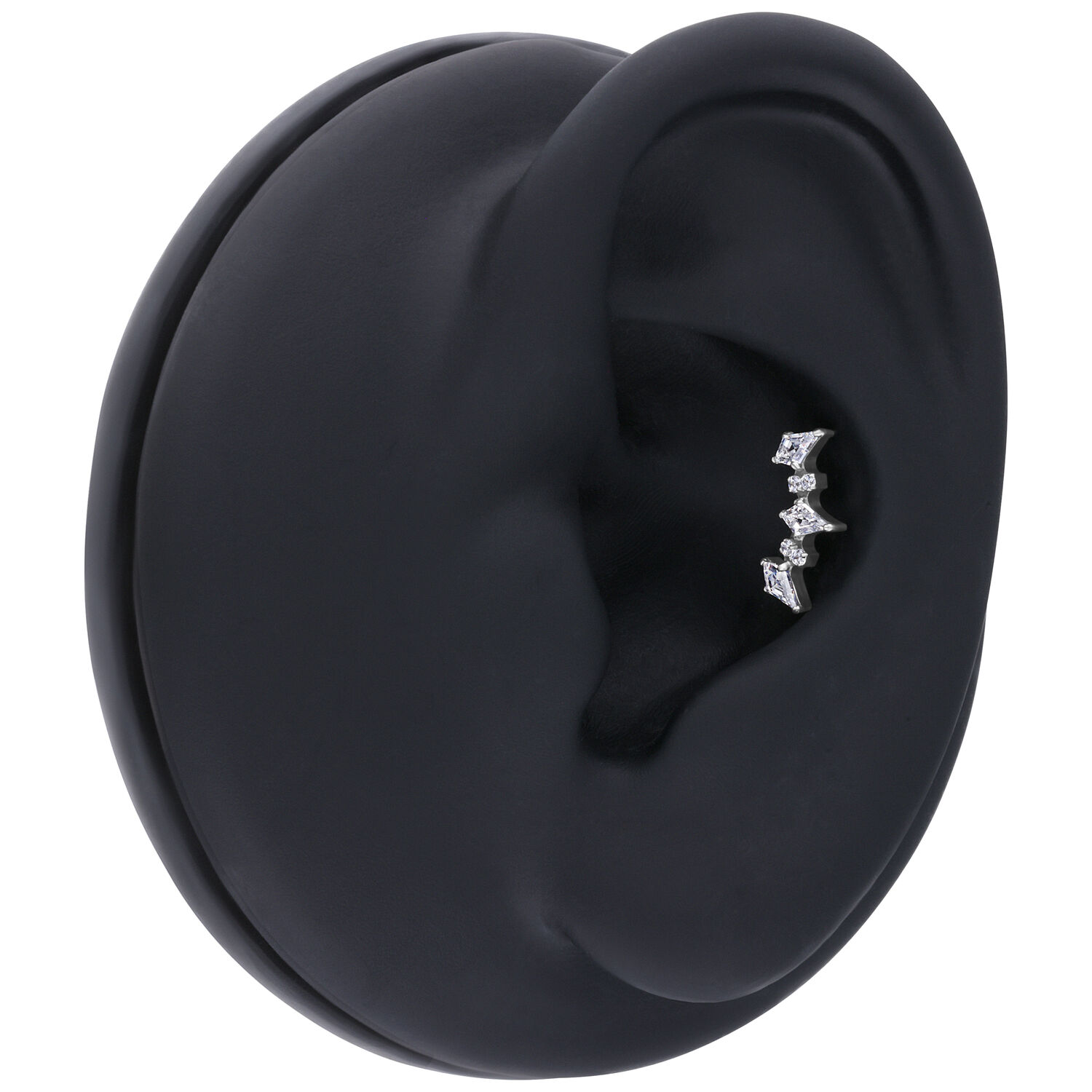 Embout Cristal Kiter pour Push Fit Modèle d'oreille noir avec piercing en cristal argenté Kiter dans l'hélix