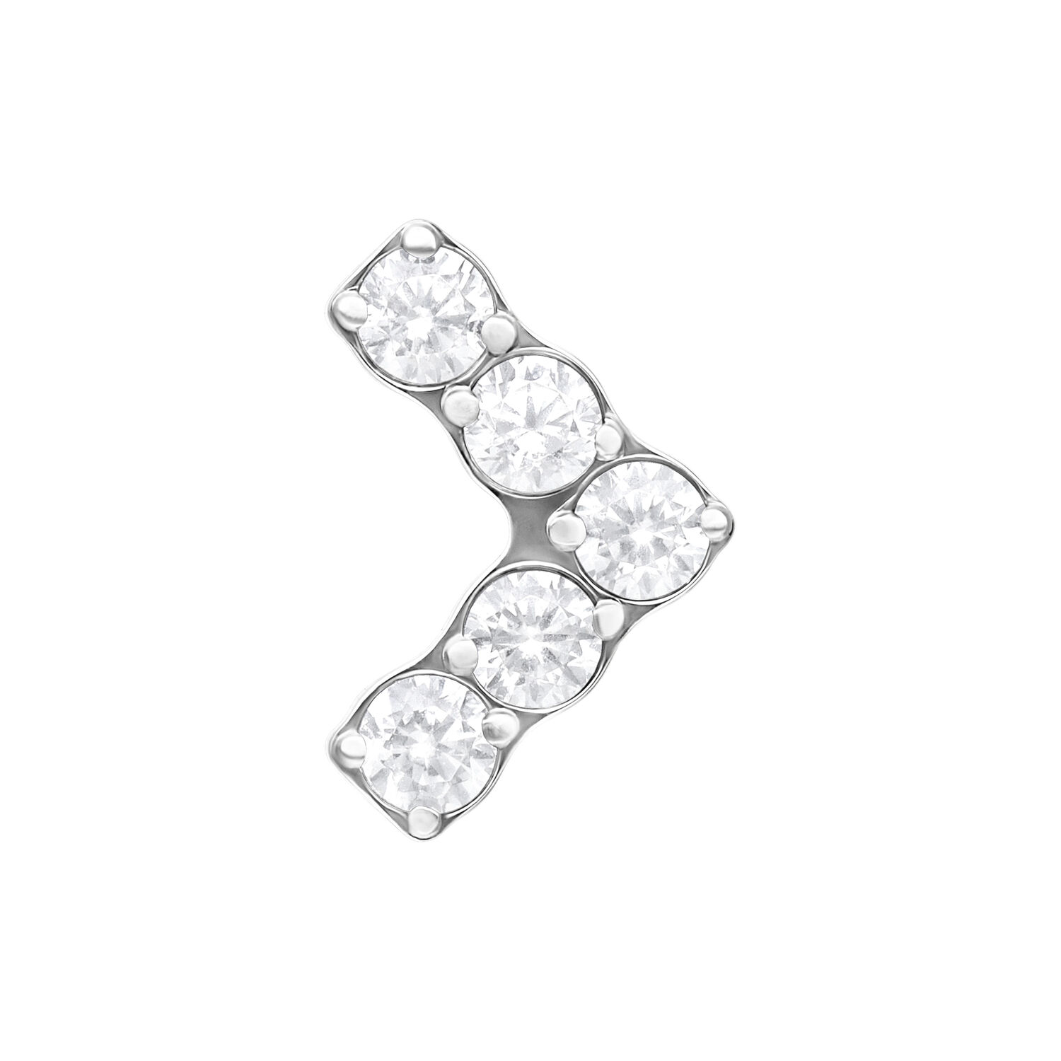 Embout Push Fit en V avec cristaux Embout en V argenté avec cinq cristaux clairs sur fond blanc