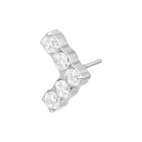 Embout en V argenté avec cristaux Embout de piercing en forme de V argenté avec cinq cristaux clairs sur fond blanc