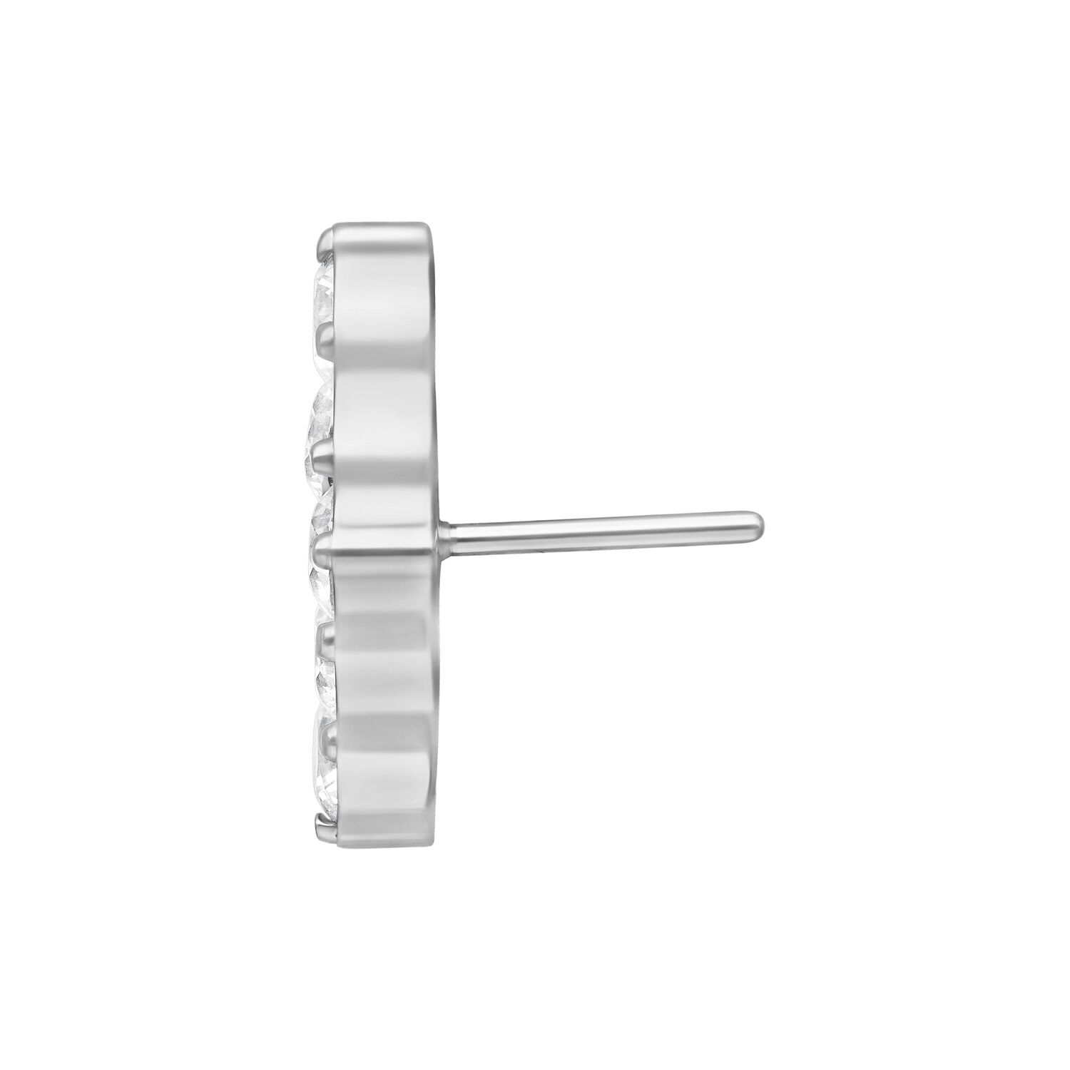 Embout V-Shape argenté Push Fit avec cristaux Embout V-Shape argenté avec cristaux clairs et tige Push Fit sur fond blanc