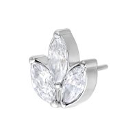 Embout Fleur Ovale Argenté Push Fit Embout de piercing argenté avec pierres ovales cristallines sur fond blanc