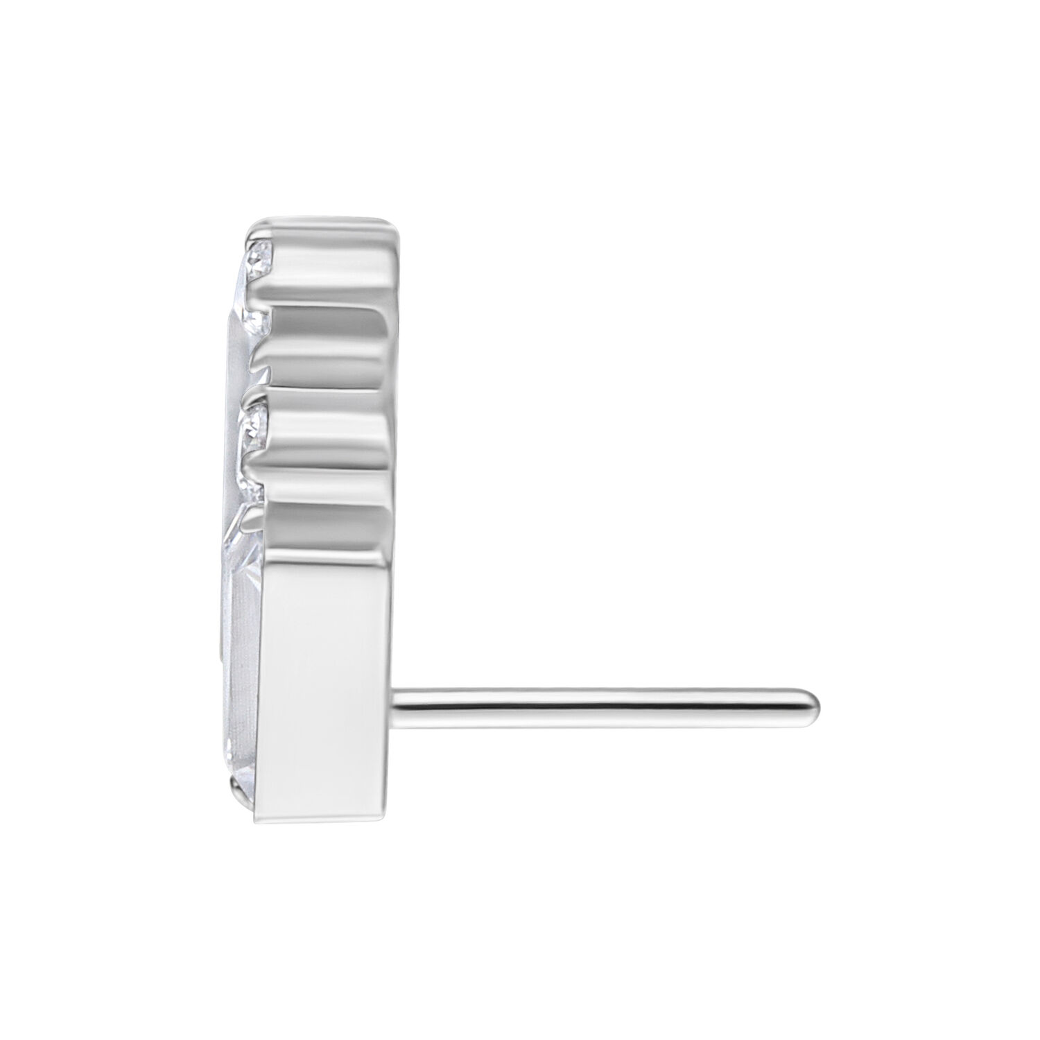 Embout Cristal Push Fit Argenté Latéral Vue latérale d'un embout Push Fit argenté avec cristal carré sur fond blanc
