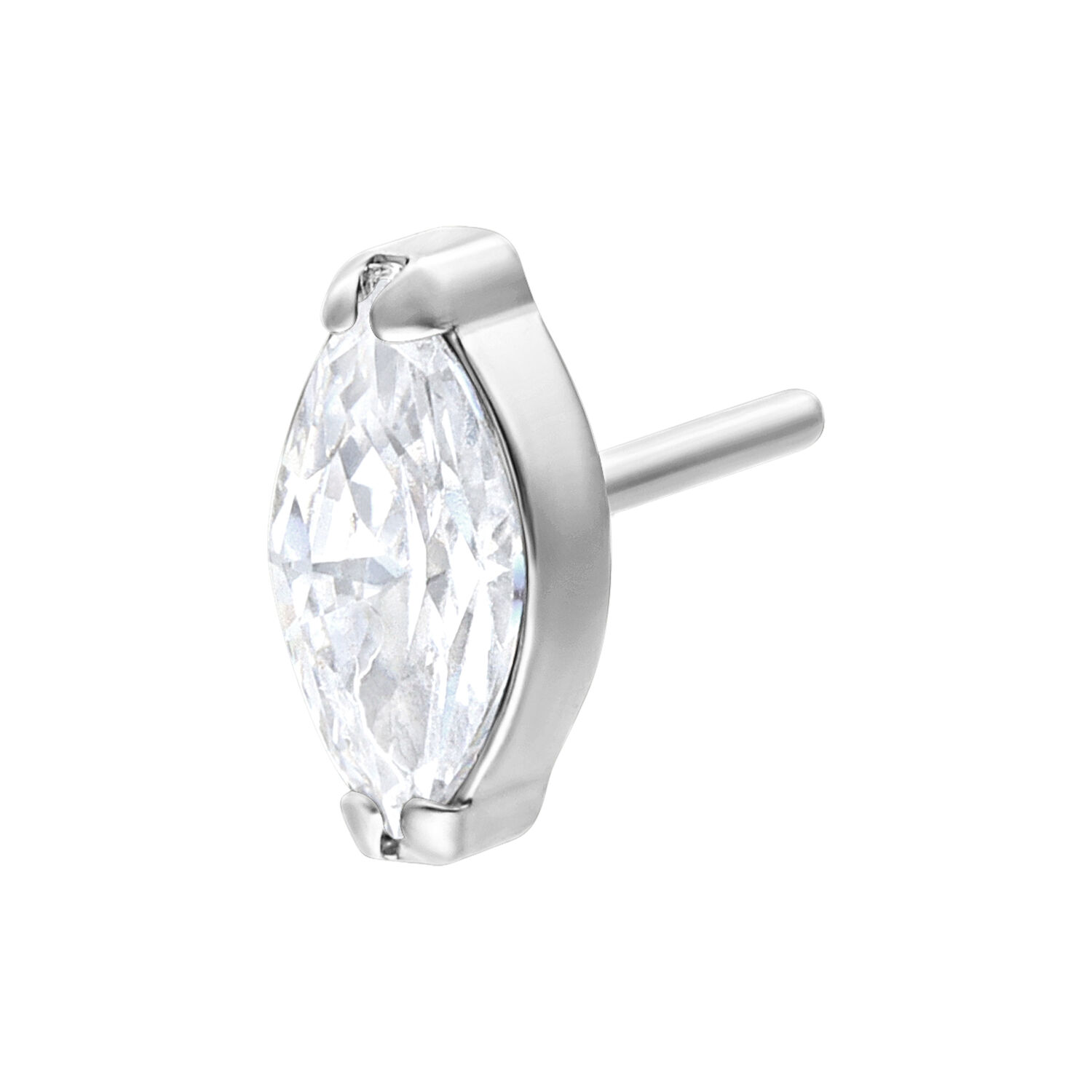 Embout Cristal Ovale Argenté Push Fit Embout Push Fit argenté avec pierre ovale et cristalline sur fond blanc