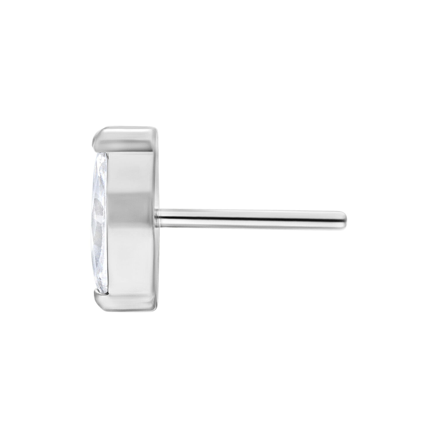 Embout Cristal Ovale Argenté Push Fit Embout cristal ovale argenté avec cristal clair sur fond blanc