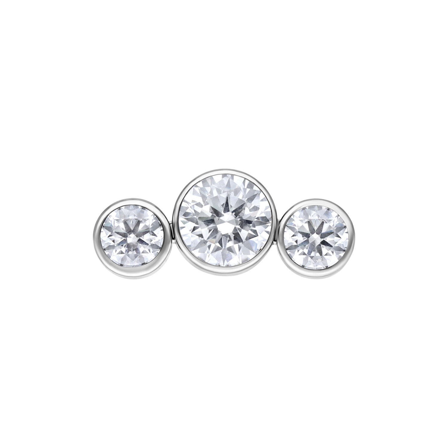 Embout Argenté Push Fit 5 Crystal Bow Embout en métal argenté avec trois cristaux clairs sur fond blanc
