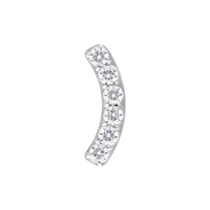 Embout de piercing argenté avec six cristaux clairs sur fond blanc