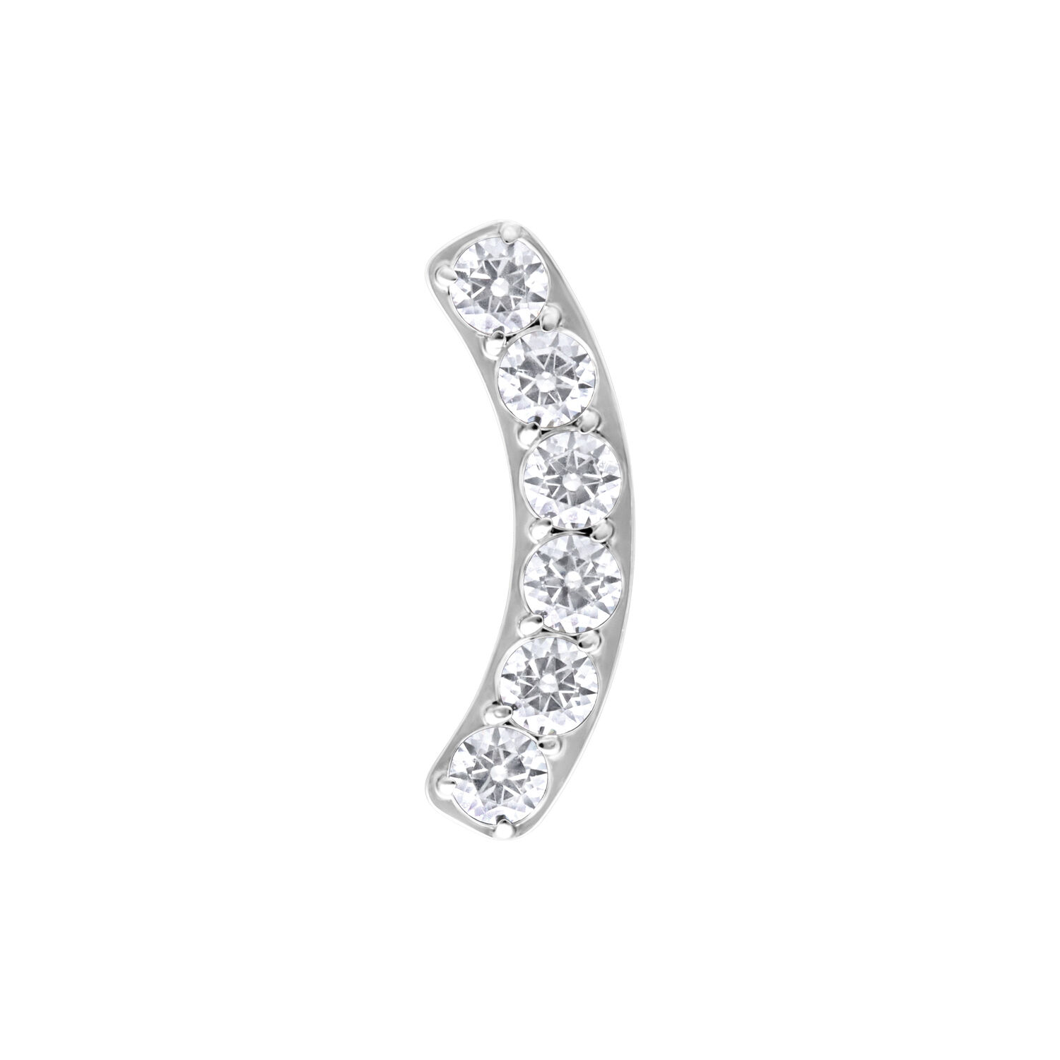Embout Push Fit argenté avec 6 cristaux Embout de piercing argenté avec six cristaux clairs sur fond blanc