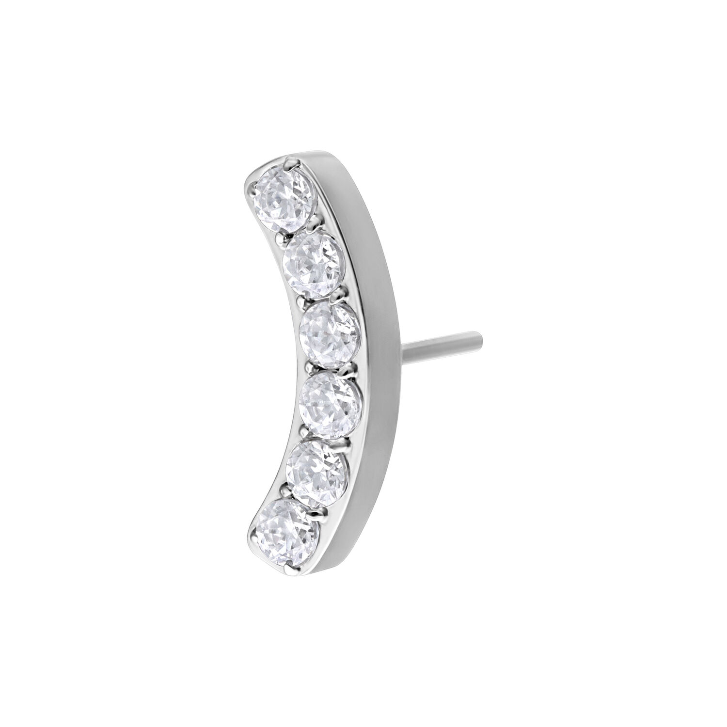 Embout Push Fit argenté avec 6 cristaux Embout de piercing argenté avec 6 cristaux clairs sur fond blanc