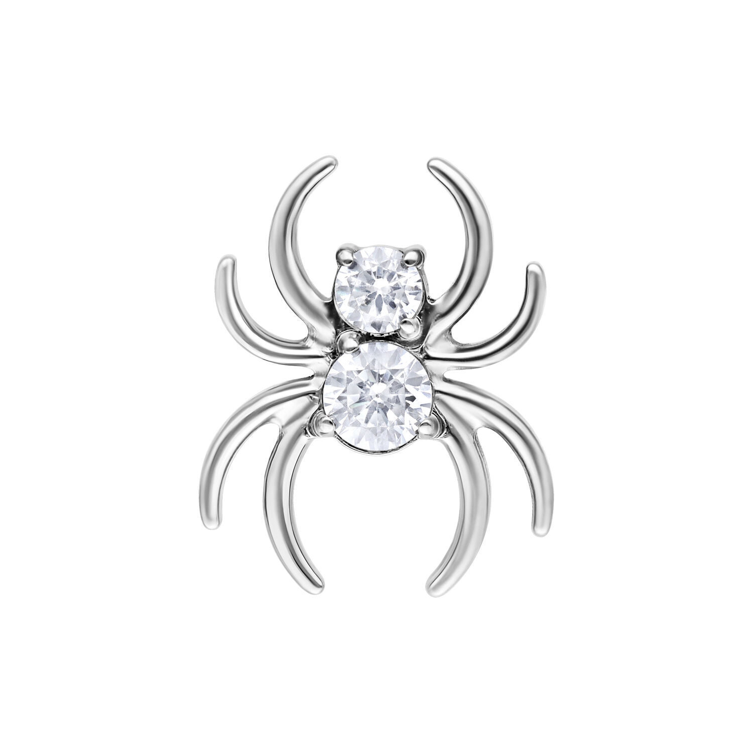 Embout Araignée Cristal Argenté Push Fit Embout araignée argenté avec deux pierres cristallines sur fond blanc