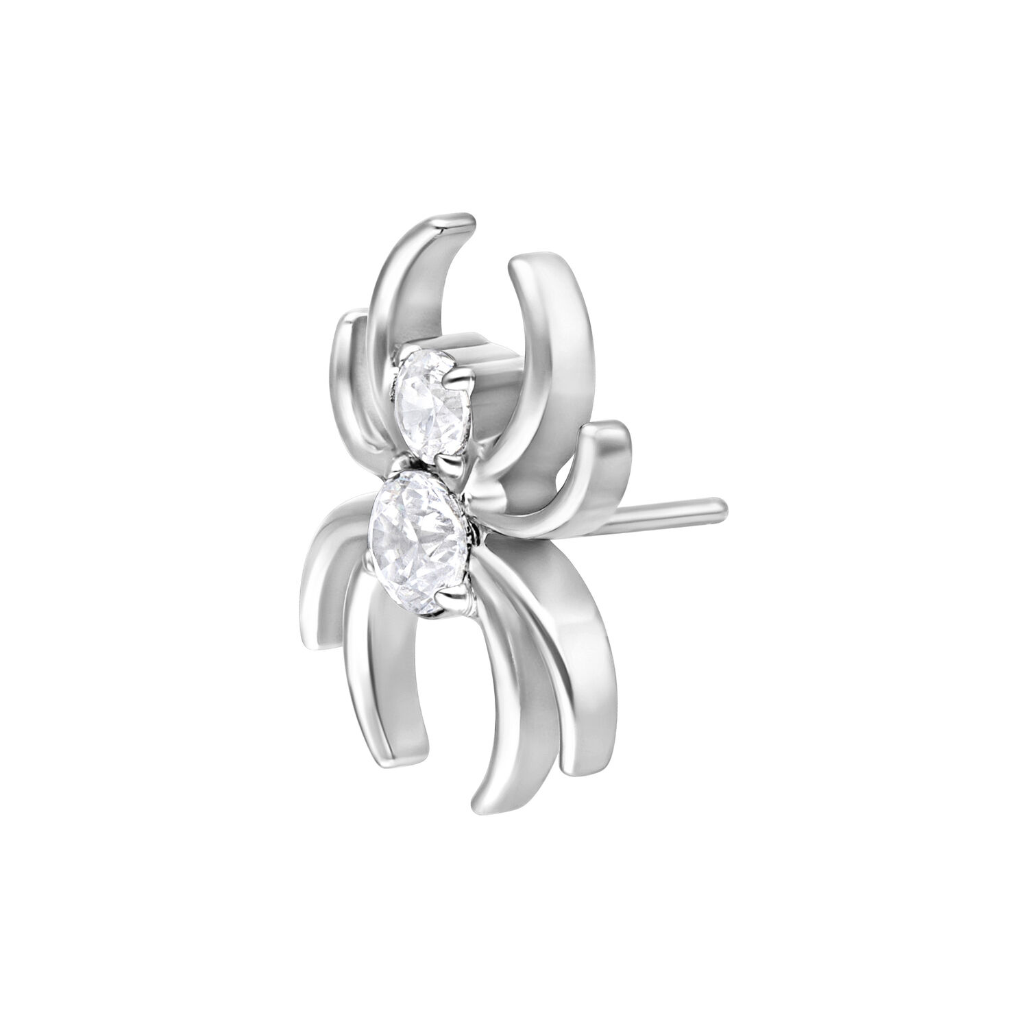 Embout Araignée en Cristal Argenté Embout Araignée Push Fit Argenté avec cristaux clairs sur fond blanc