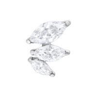 Embout Belle Crystal Push Fit Argenté Embout en métal argenté avec trois cristaux clairs en forme de navette