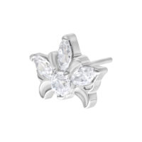Embout Tiara Push Fit argenté avec cristaux Embout de tiara argenté avec cristaux clairs sur fond blanc