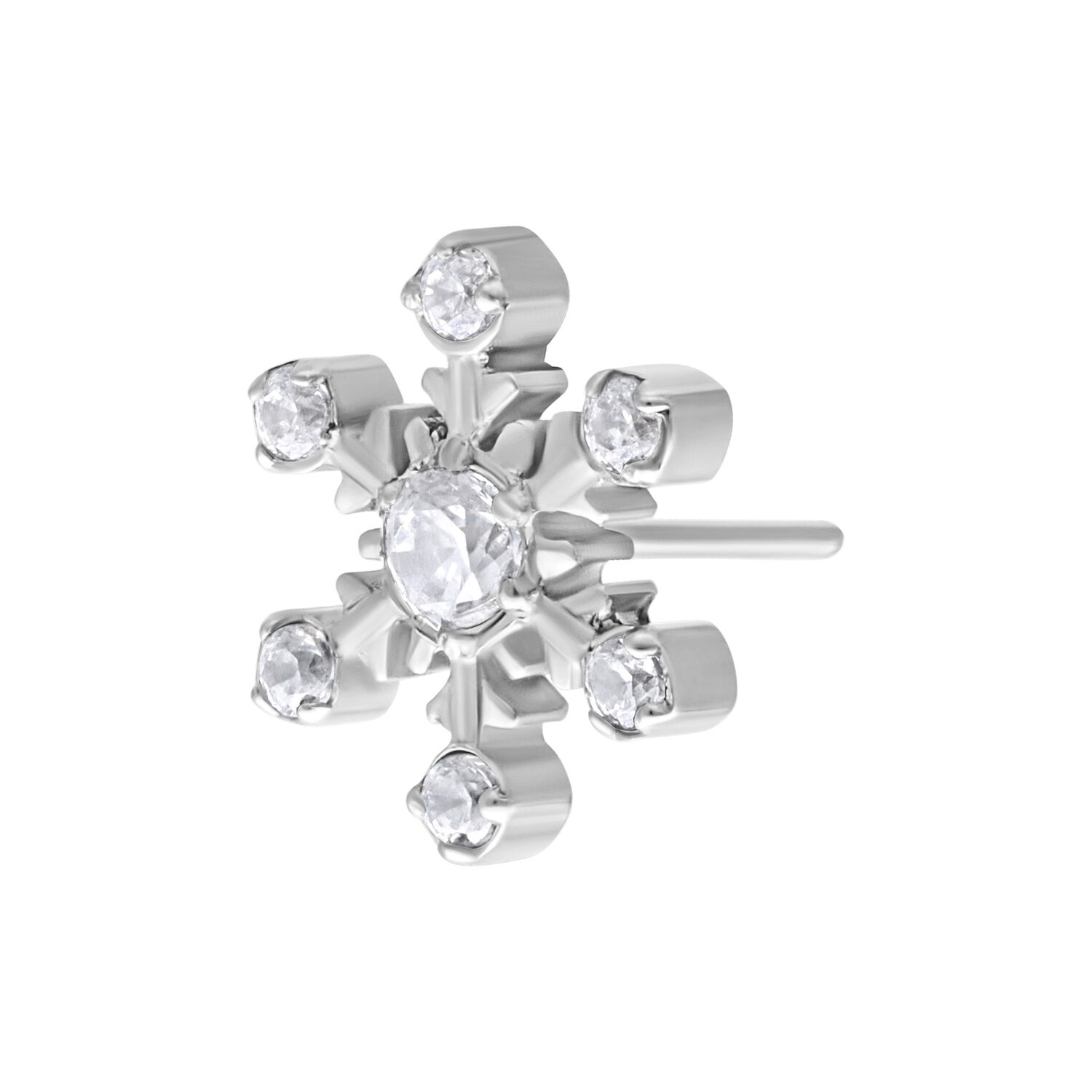 Embout Fleur Push Fit en Titane Argenté Embout Push Fit argenté en forme de flocon de neige avec cristaux clairs