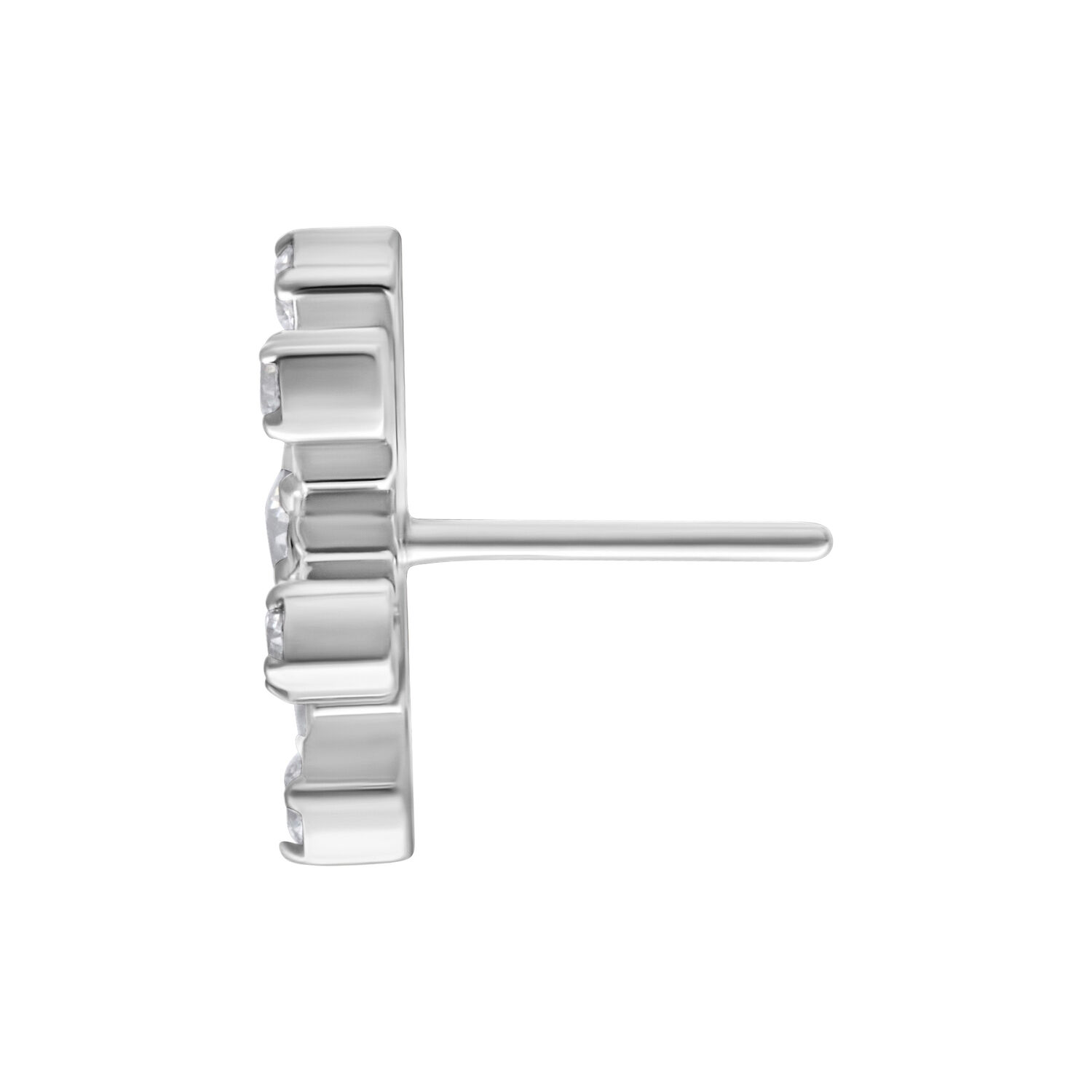 Embout Fleur Push Fit en Titane Argenté Vue latérale d'un embout fleur Push Fit en titane argenté avec des cristaux clairs