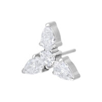Embout Trinity argenté Push Fit avec cristaux Embout Trinity argenté en titane avec trois cristaux clairs sur fond blanc