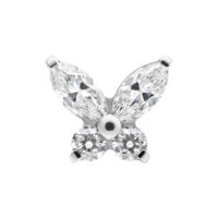 Embout Push Fit en forme de papillon en titane, cristaux scintillants, fond argenté