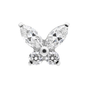 Embout Push Fit en forme de papillon en titane, cristaux scintillants, fond argenté