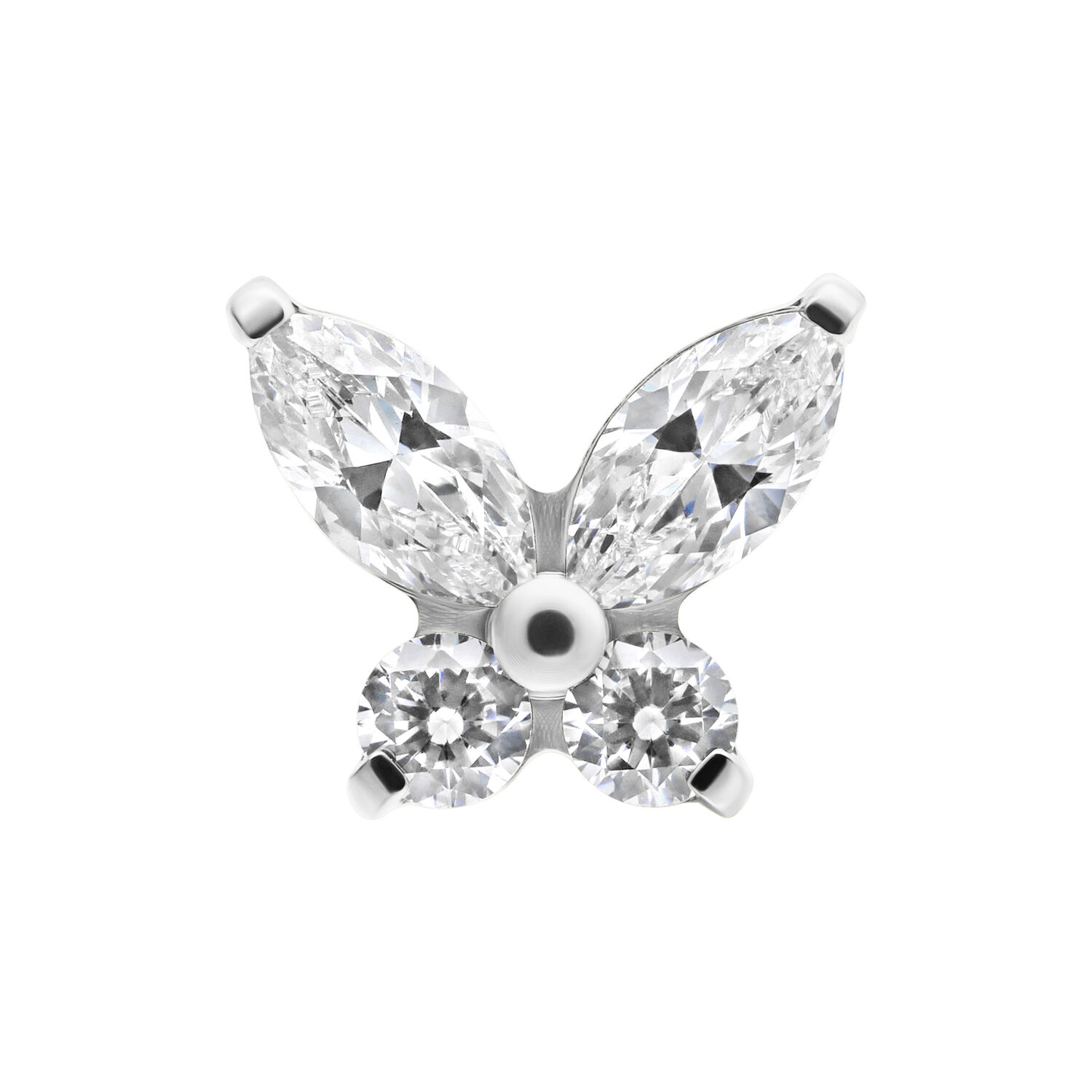 Embout Push Fit en forme de papillon en titane, cristaux scintillants, fond argenté