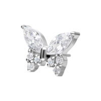 Embout papillon avec cristaux en argent Embout papillon en argent avec cristaux clairs sur fond blanc