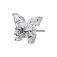 Embout papillon avec cristaux, argent Embout papillon argenté avec cristaux clairs sur fond blanc