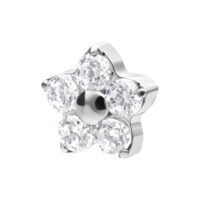 Embout fleuri en argent avec cristaux clairs sur fond blanc