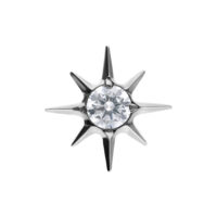 Embout Étoile Cristallin pour Piercings Push Fit Embout en forme d'étoile argentée avec cristal clair sur fond blanc