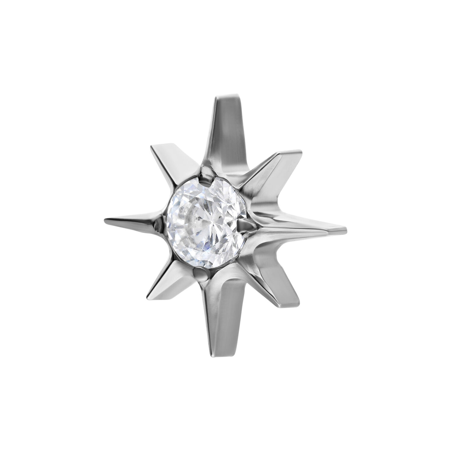 Embout Étoile en Cristal en Titane Argenté Embout étoile en titane argenté avec cristal clair sur fond blanc