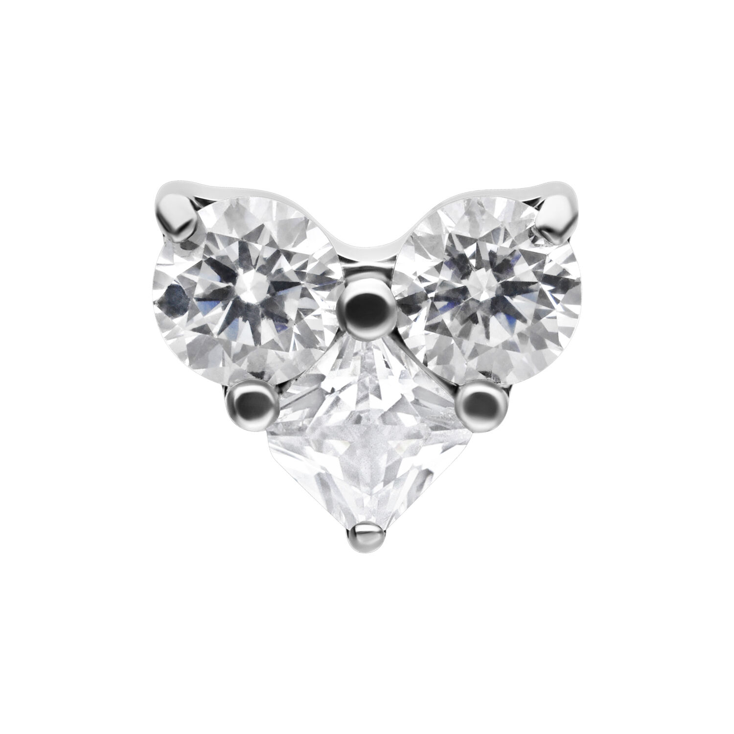Embout Cœur en Cristal pour Piercing Push Fit Triple embout cœur en cristal en titane avec pierre claire sur fond blanc
