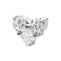 Push Fit embout cœur en cristal argenté Embout Push Fit argenté avec trois cristaux clairs sur fond blanc