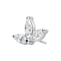 Embout Lotus en Cristal pour Piercing Push Fit Embout Lotus argenté avec cristaux clairs sur fond blanc
