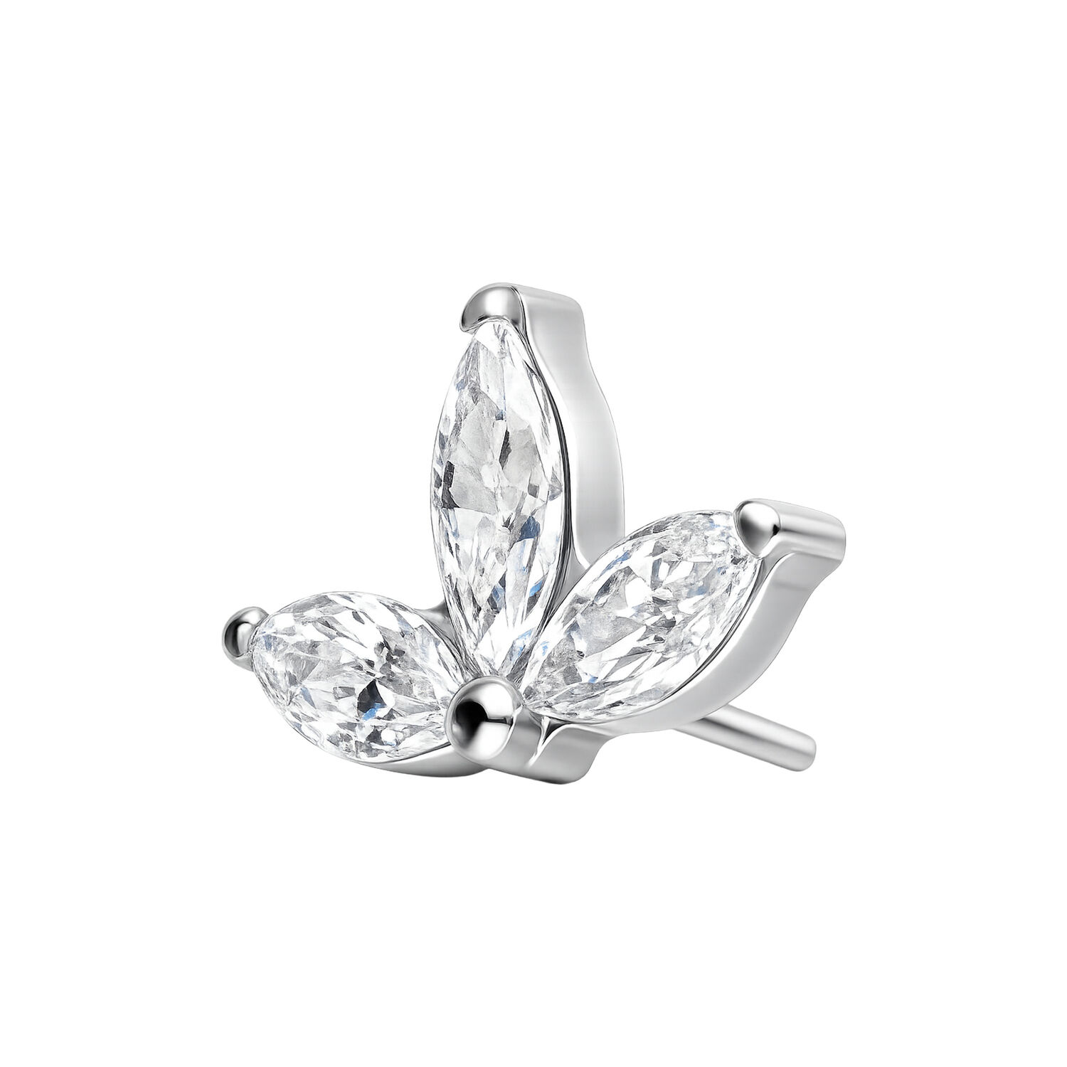 Embout Lotus en Cristal pour Piercing Push Fit Embout Lotus argenté avec cristaux clairs sur fond blanc