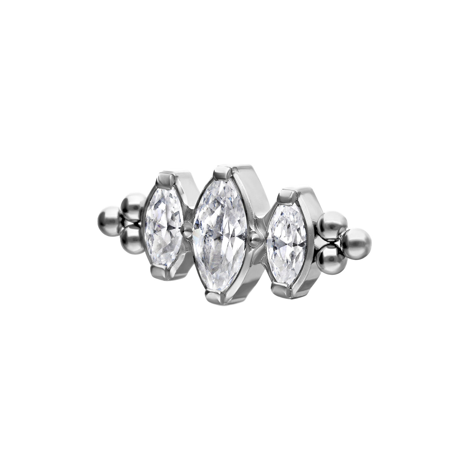 Embout Cristal Argenté Push Fit avec Bulles Embout Push Fit argenté avec trois cristaux clairs sur fond blanc