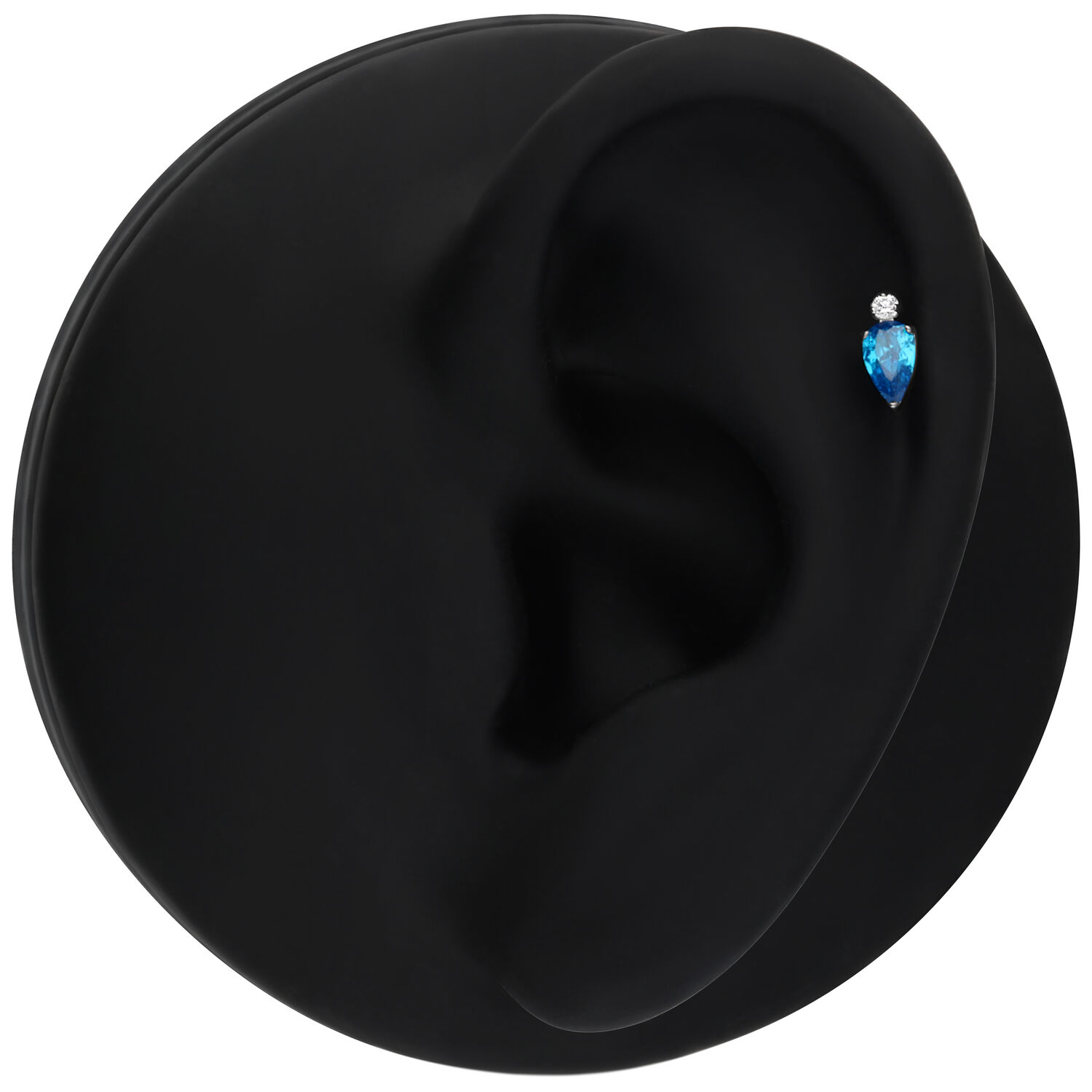 Push Fit embout argent avec cristal turquoise Embout Push Fit argenté avec cristal turquoise sur fond noir