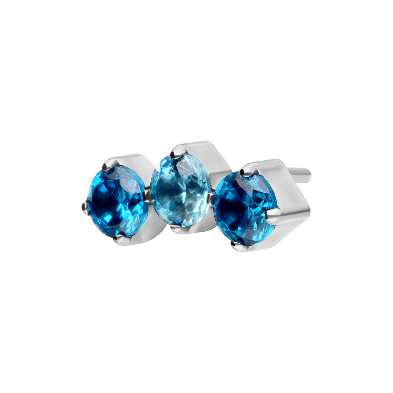 Trois embouts Push Fit avec des cristaux lavande et turquoise sur fond blanc